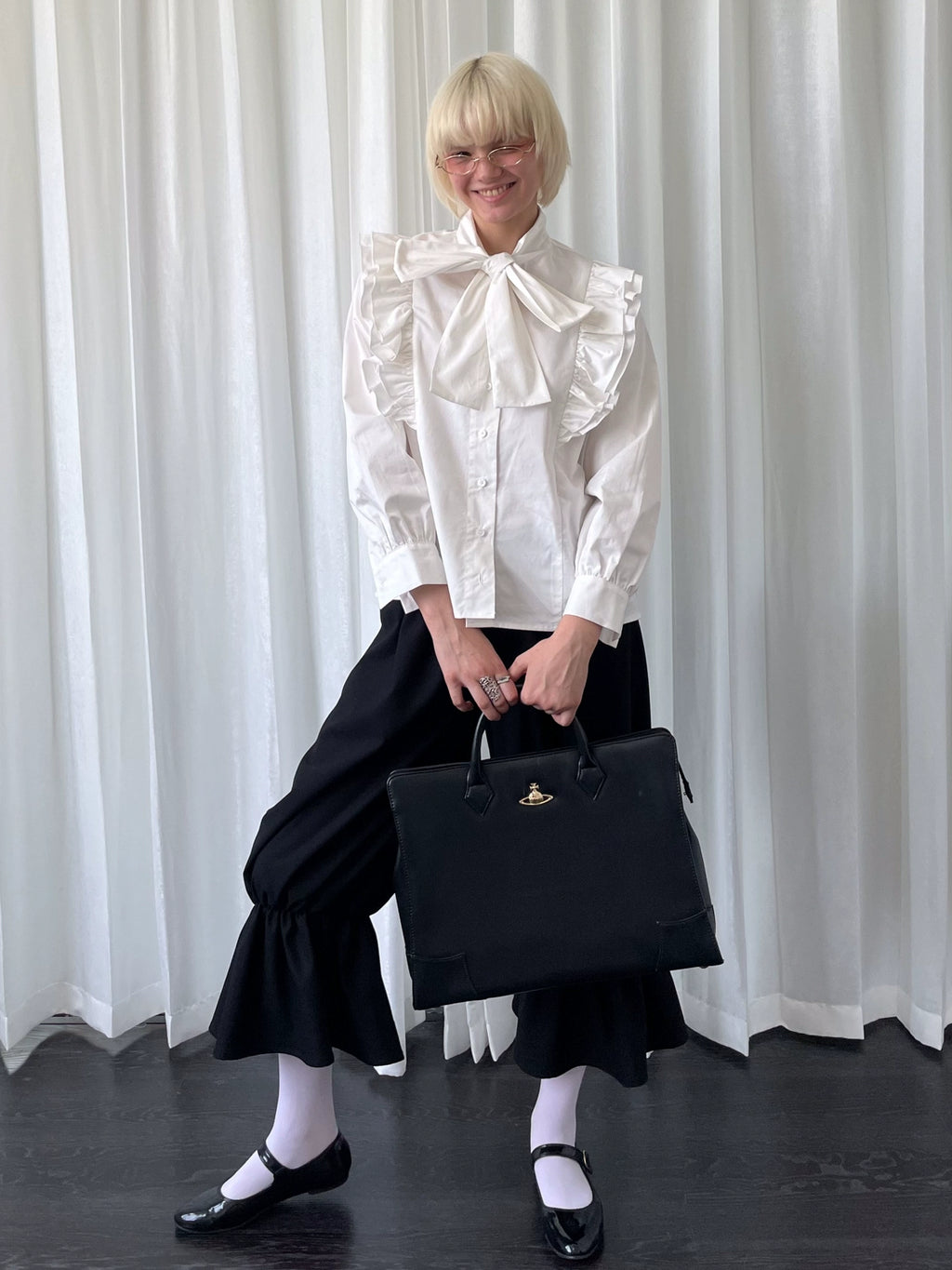 Loosesmell Irregular Bow Tie-Up Shirt