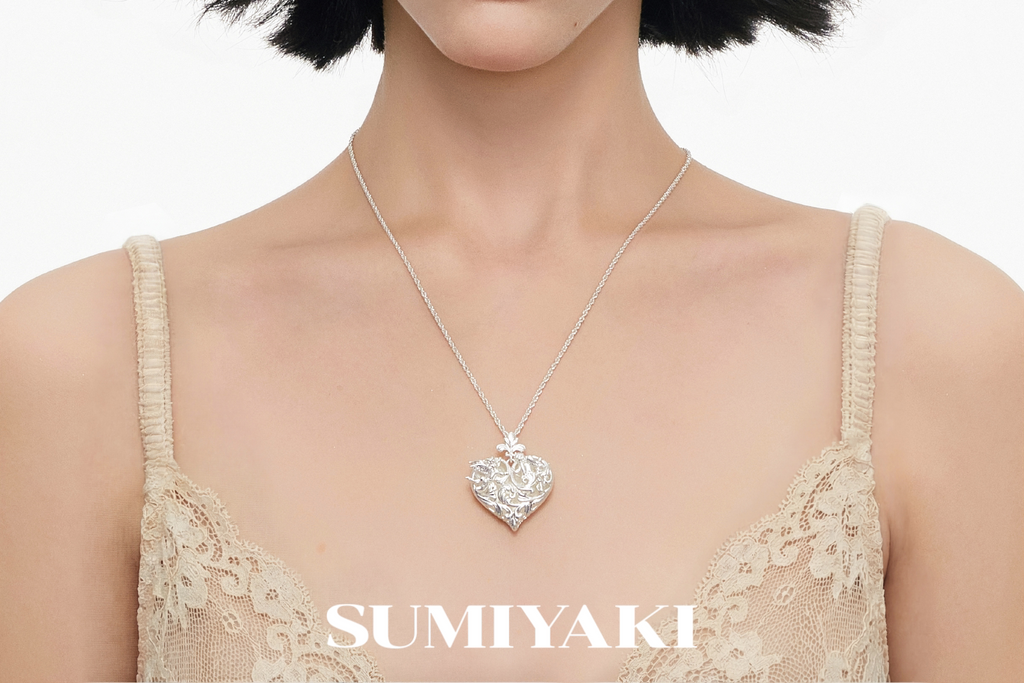 SUMIYAKI | Alloy Gold-Plated Embossed Heart Sliding Necklace