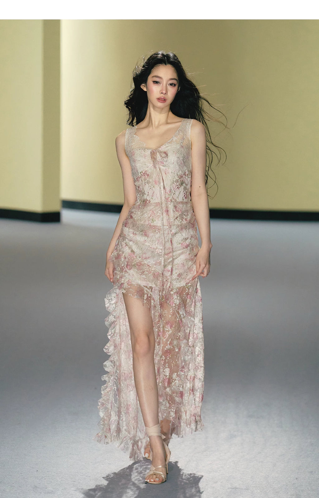 AGAM Lace Stitching Slim Suspender Dress