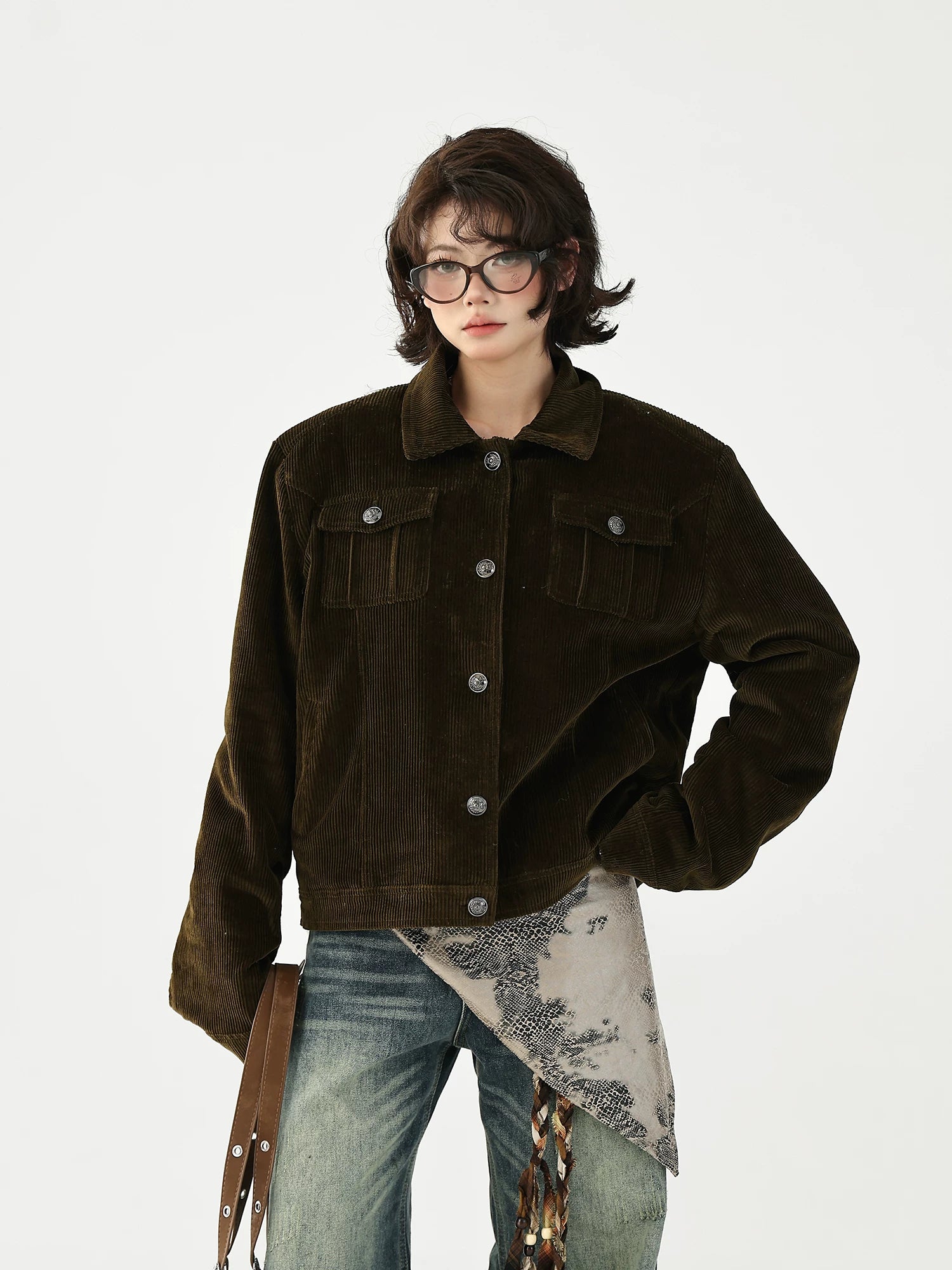 AceStudios Vintage Thickened Padded Short Fur Collar Jacket