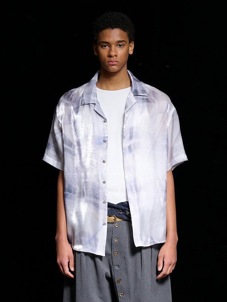 Rocawear Streamer Smudge Check Cuban Collar Short-sleeved Shirt