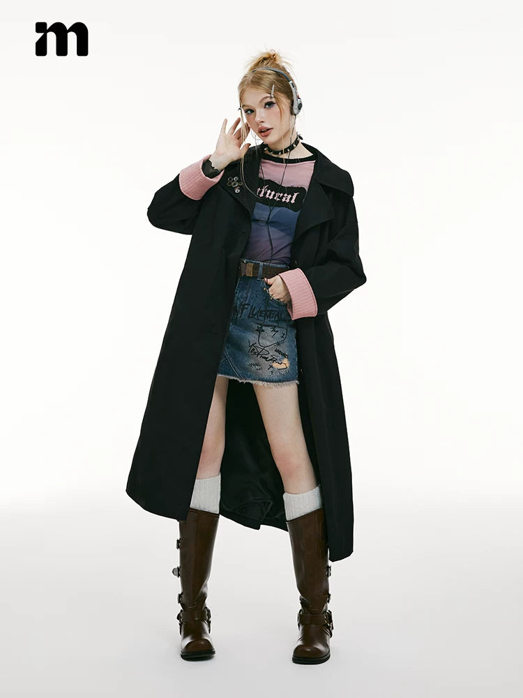 Imone Retro Lapel Splicing Trench Coat Women's Coat