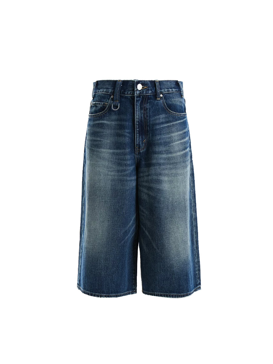 TERRAINCOGNITA Loose and Old Seven-point Denim Shorts