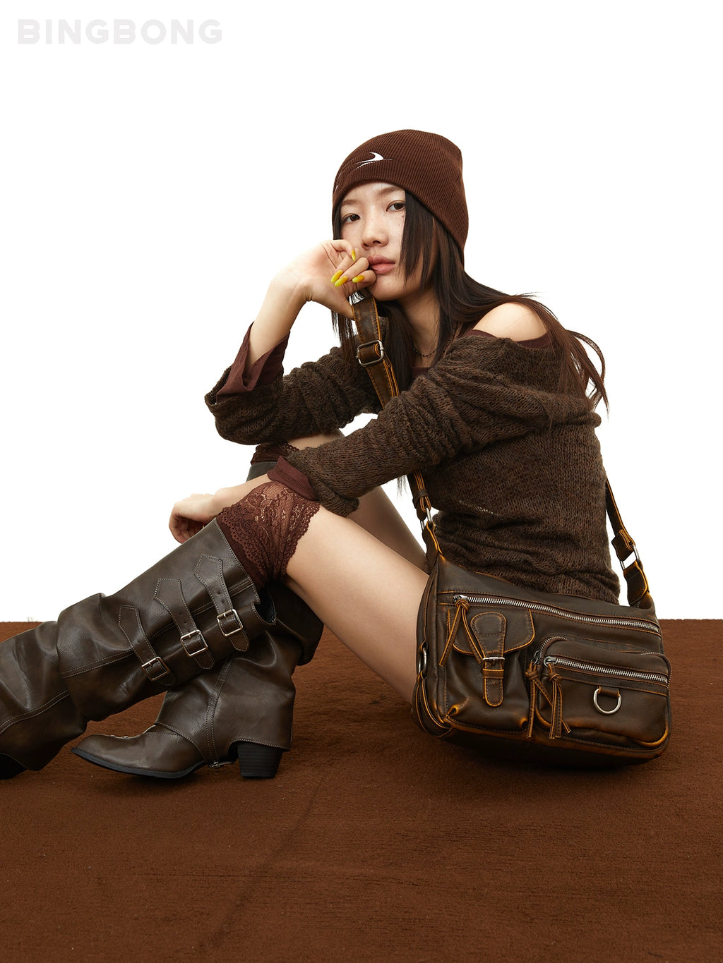 BINGBONG Vintage Spice Girl Commuter Function Tooling Large Capacity Bag