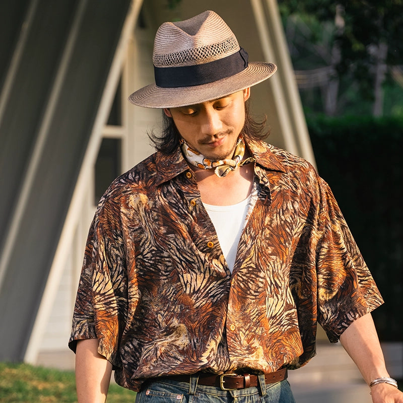 SOARIN Light and Thin Hawaiian Ruffian Handsome Casual Loose Short-sleeved Shirt