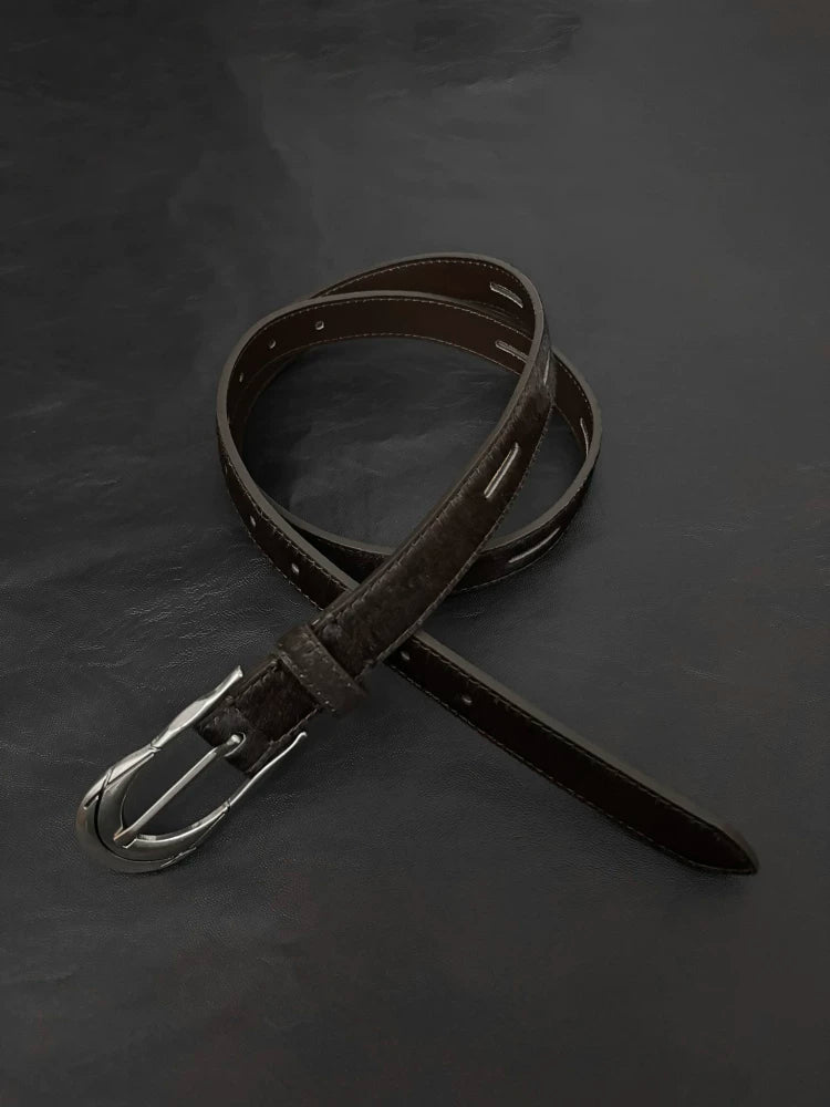 DPOL Retro Horsehair Leather Metal Belt
