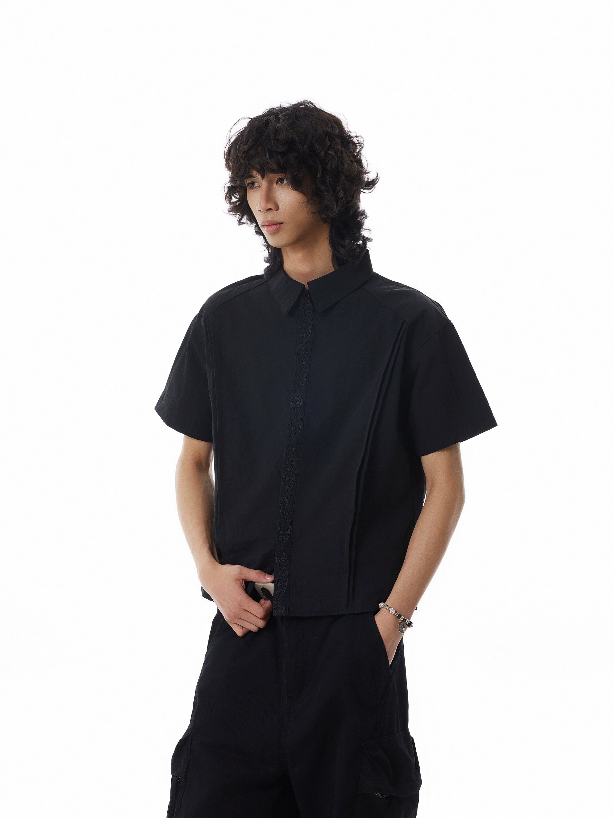 BTSG Pleated Stitching Embroidered Shirt