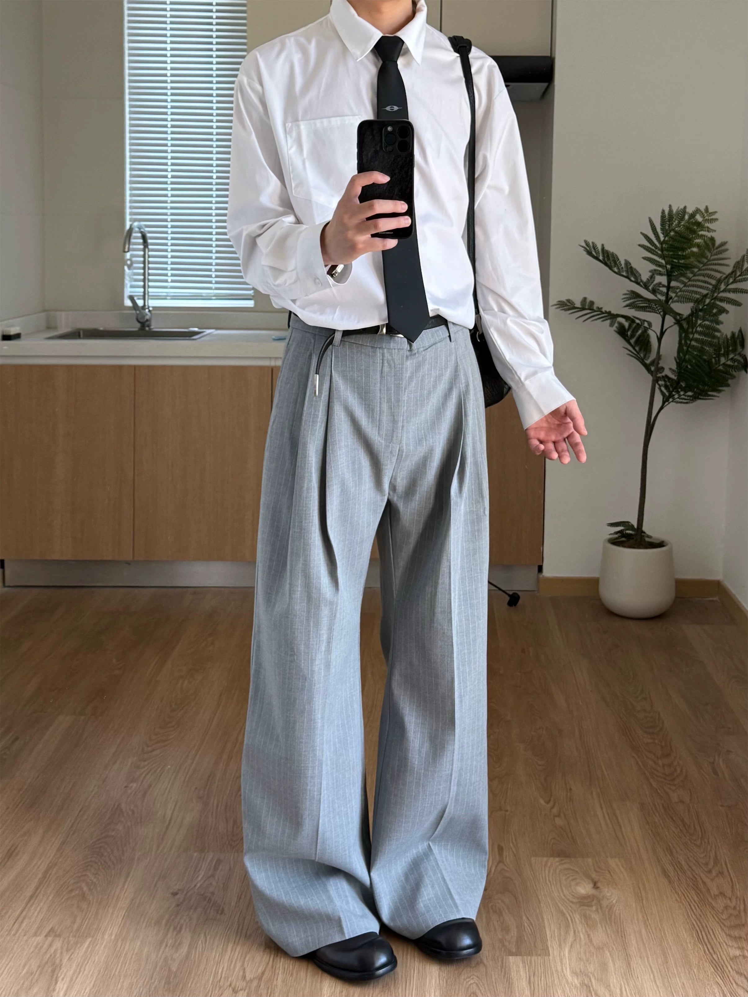 Stay The Night Double-pleated Striped Straight Pants