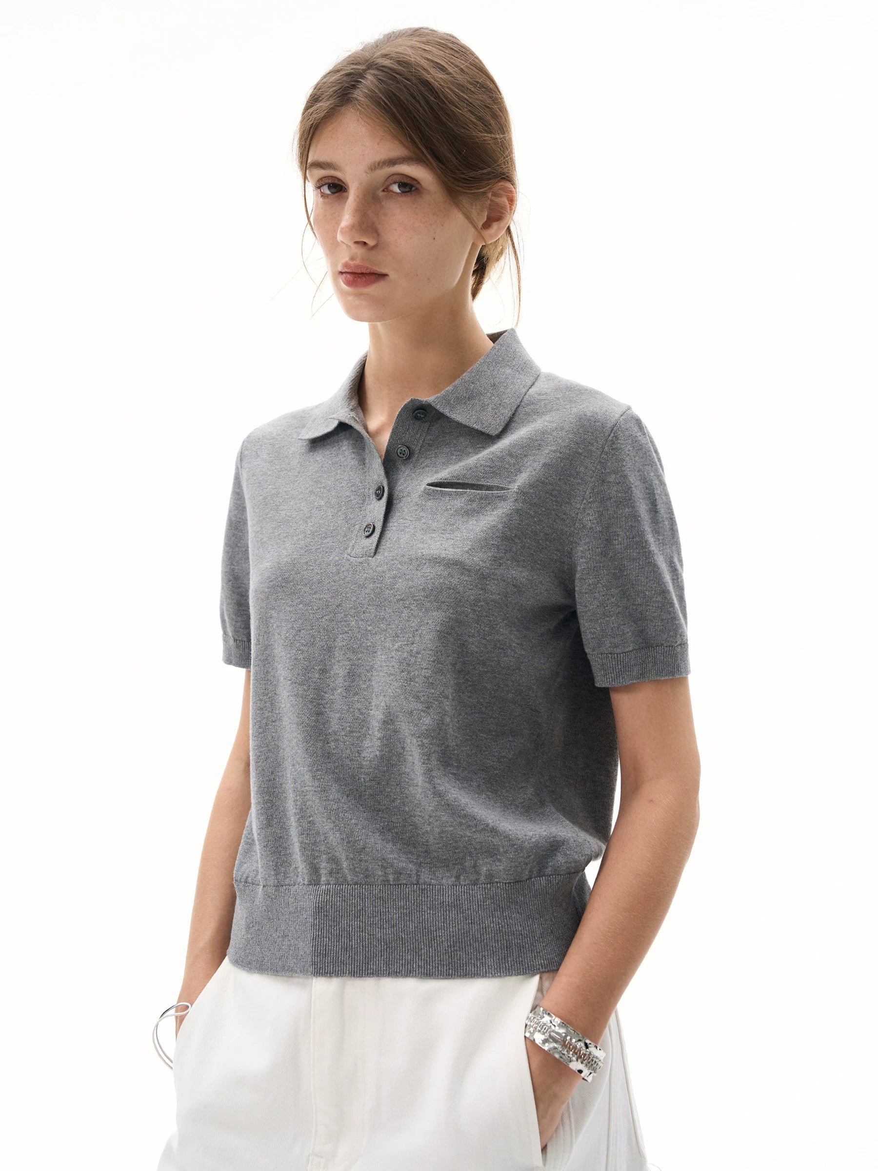 MADWITCH Retro Old Money Wind Polo Collar Knitted Tee