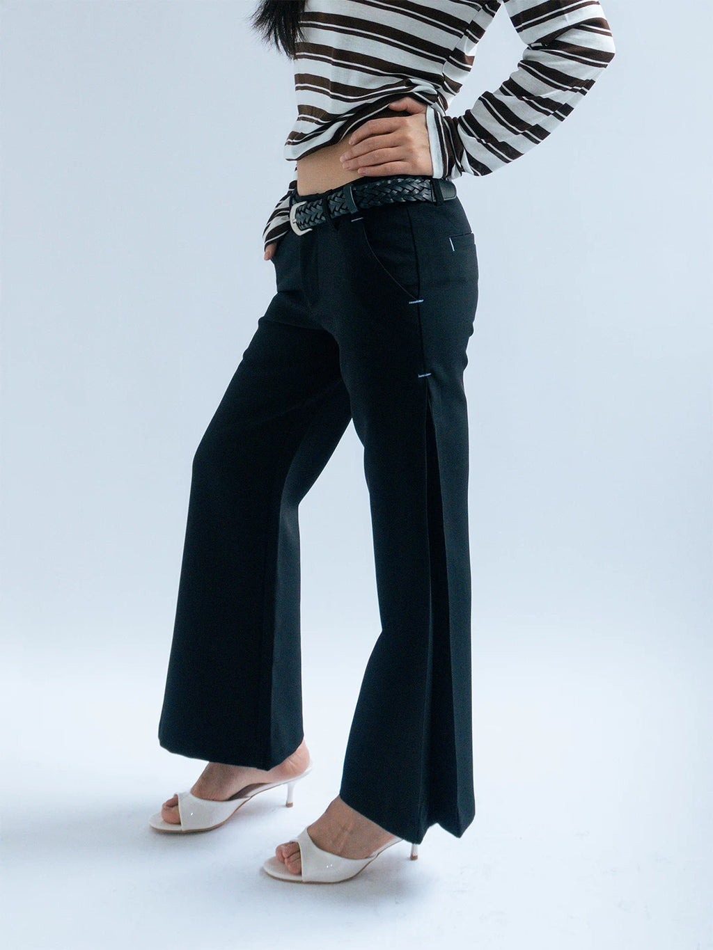 FUNKYFUN Side Slit Micro-horn Low-rise Eight-point Trousers