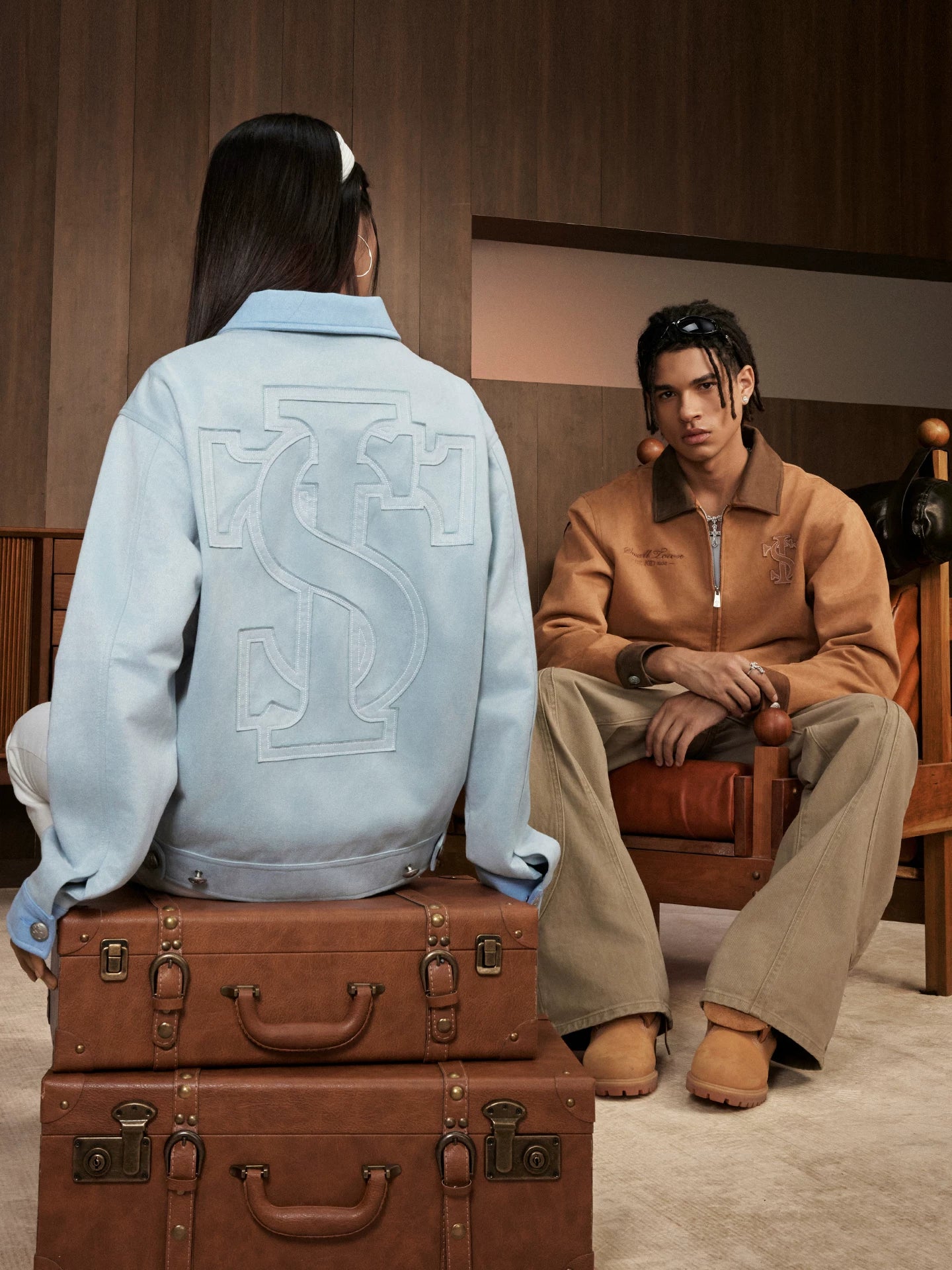 STK Faux Suede Corduroy Spliced Jacket