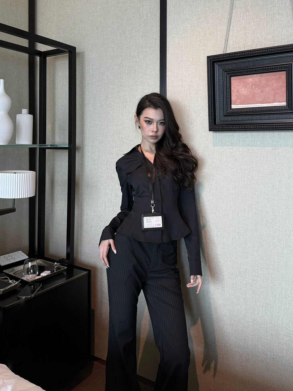 LLROGE Slim-fit Slim-fitting Long-sleeved Shirt Striped Drape Trousers