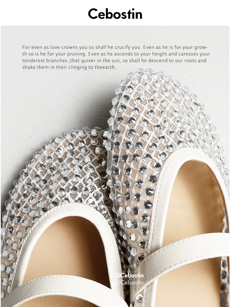 Cebostin One-word Buckle Bright Diamond Niche Hollow Half Slippers