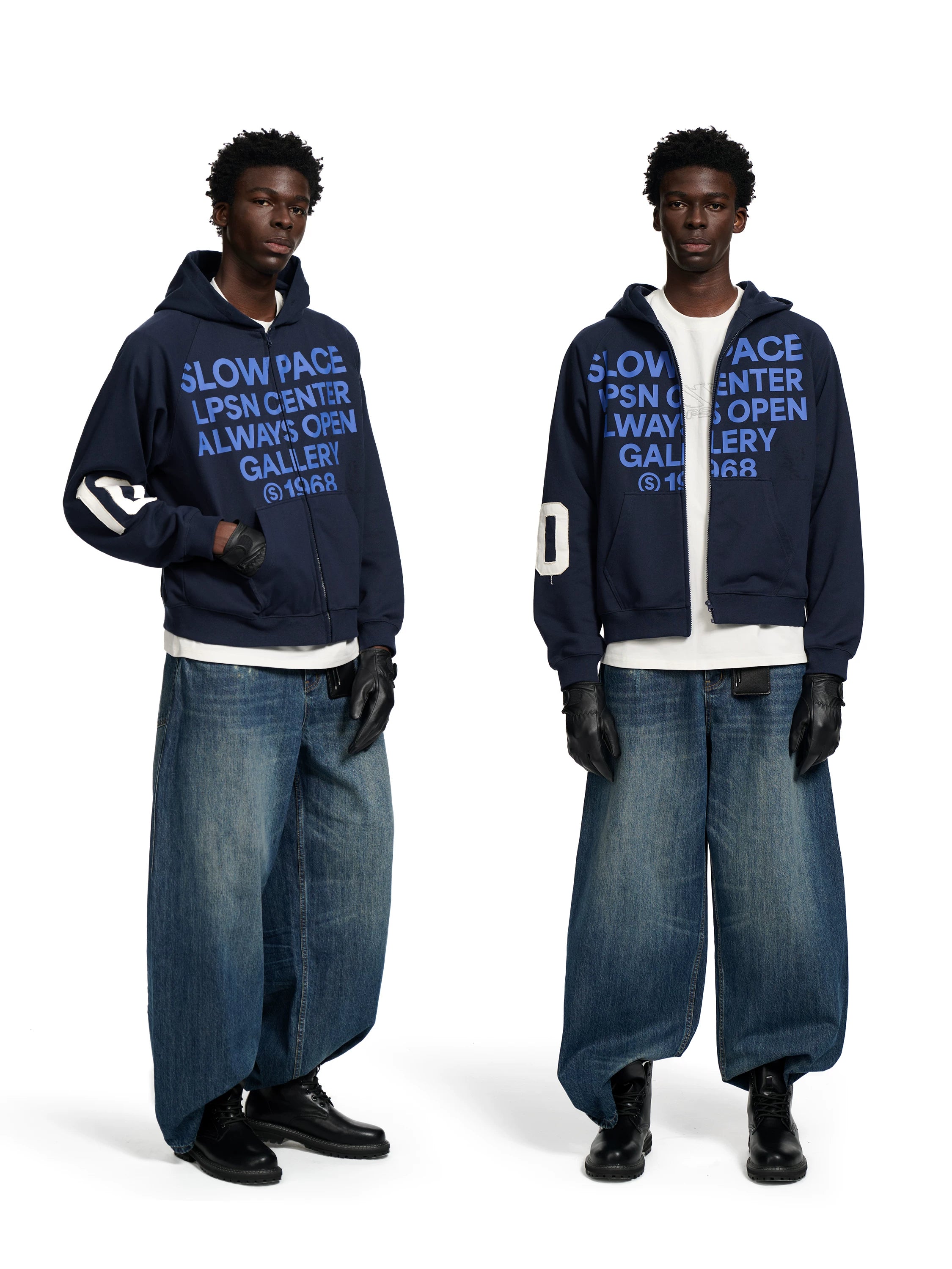 Loopsoon Front Chest Large Letter Print Hooded Sweater Couple