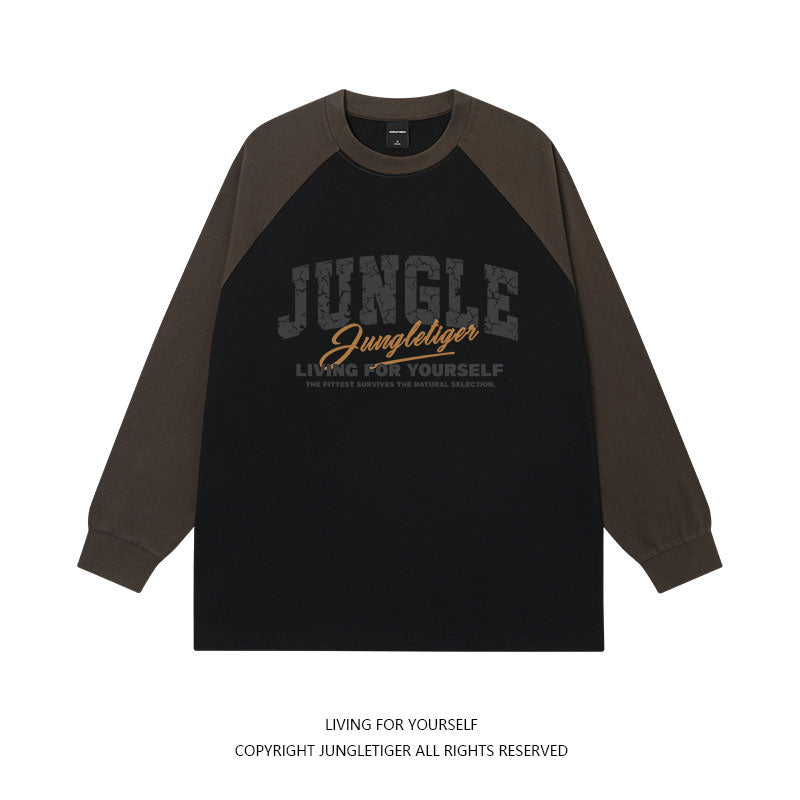 Jungle tiger Japanese cityboy shoulder plugged long-sleeve tee