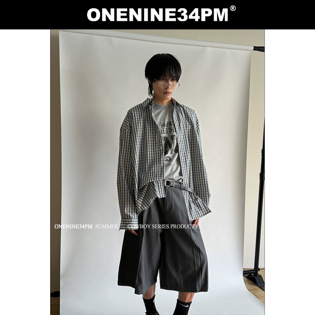ONENINE34PM Fine Plaid Loose Lazy Long-sleeved Shirt