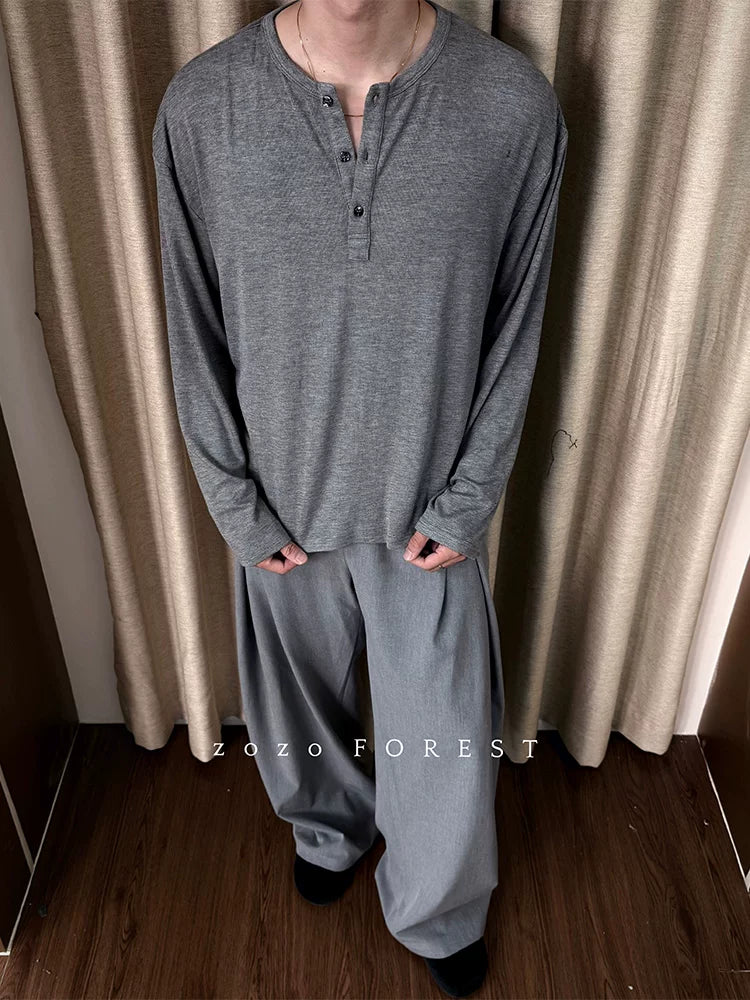 ZOZOFOREST Soft Waxy Light Henry Neck Long-sleeved Sweater