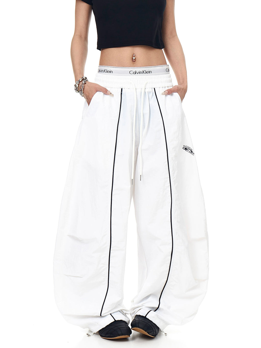 BLACKLISTS Pleated Striped Sport Wide-leg Scimitar Pants