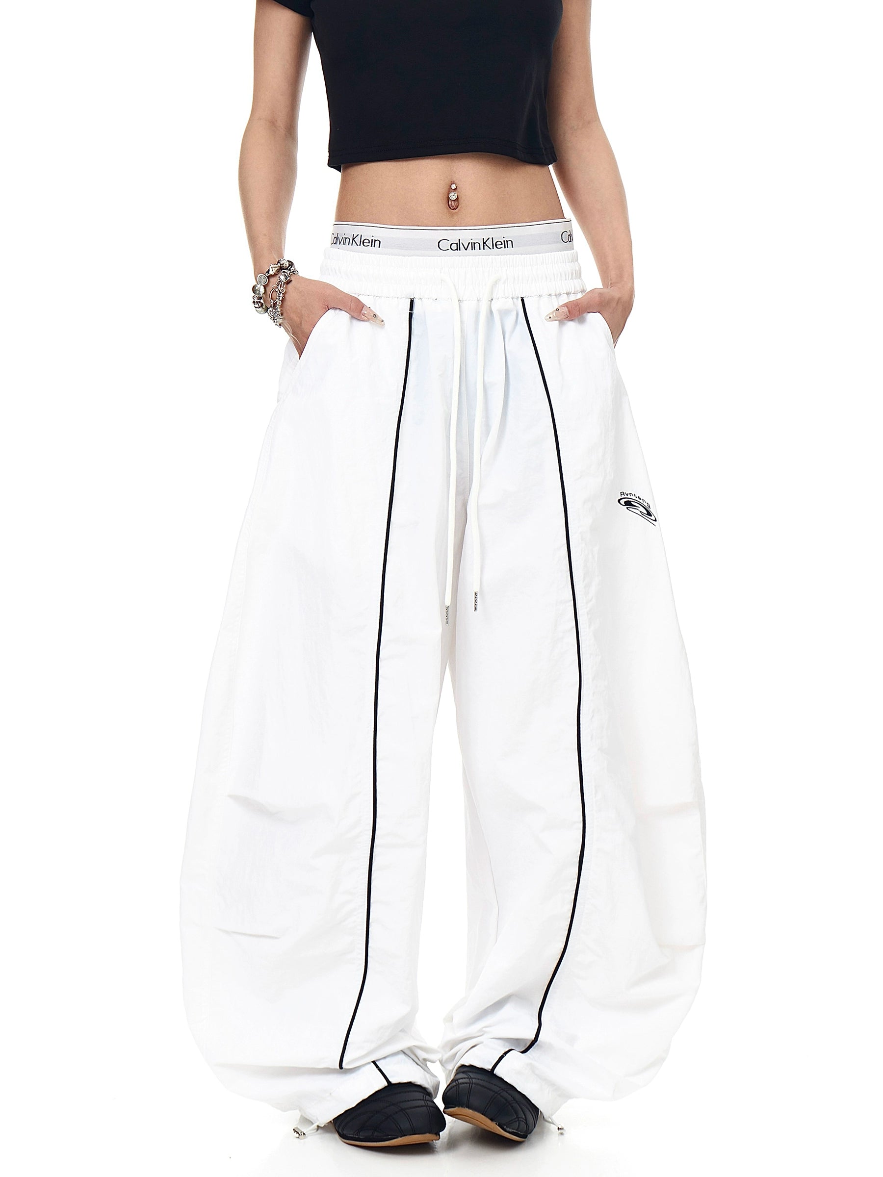 BLACKLISTS Pleated Striped Sport Wide-leg Scimitar Pants