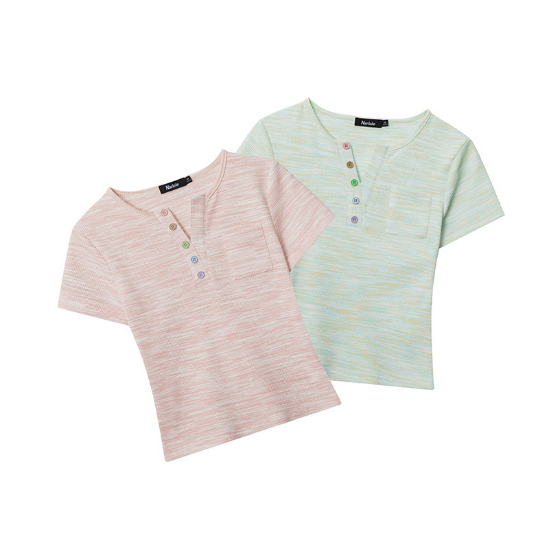 Nariele Colored Button Short Slim Fit Tee