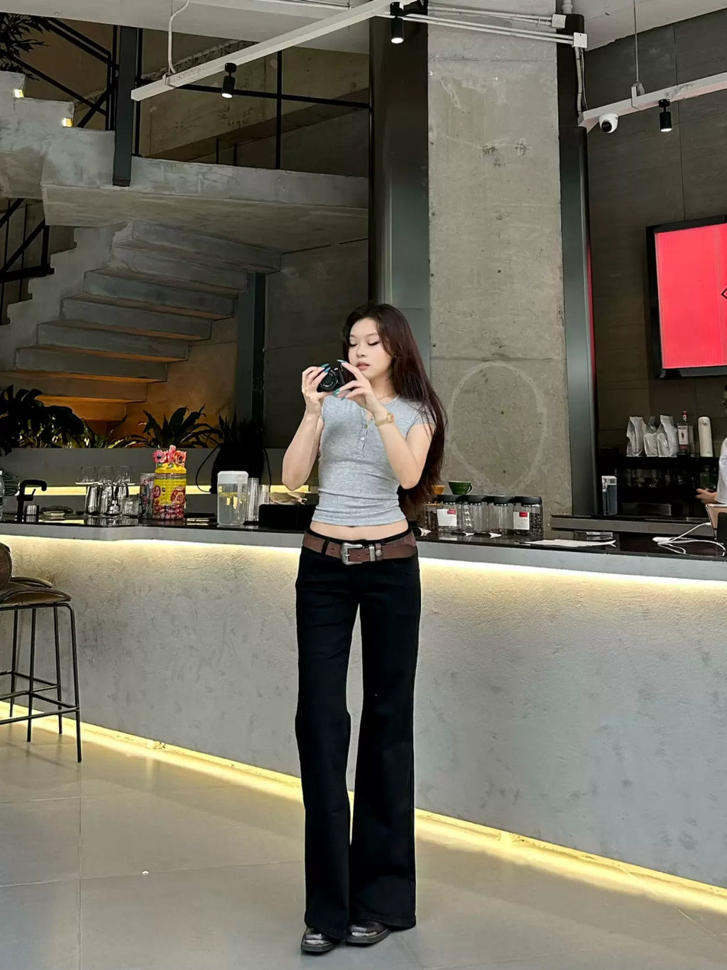 Popchee Low-rise Wide-leg Slim Jeans