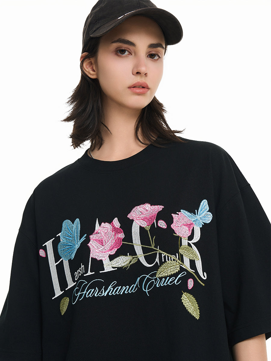 Harshandcruel butterfly rose Tee