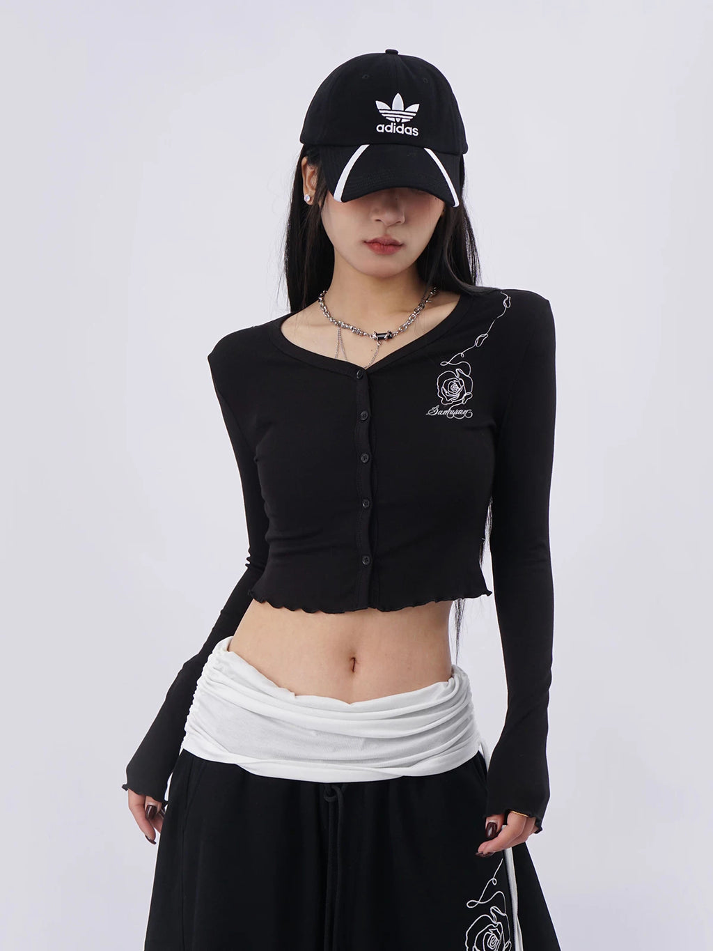 SAMUSAN Short Slim Fit Rose Print Long Sleeve