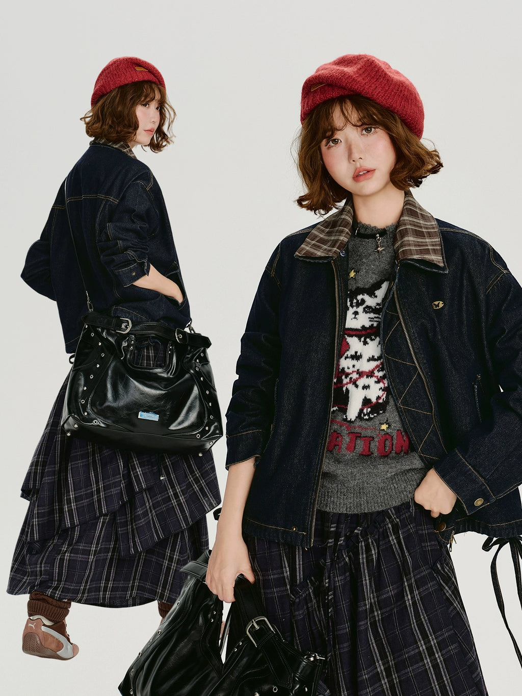 Girlyhalo Vintage Spliced Denim Jacket