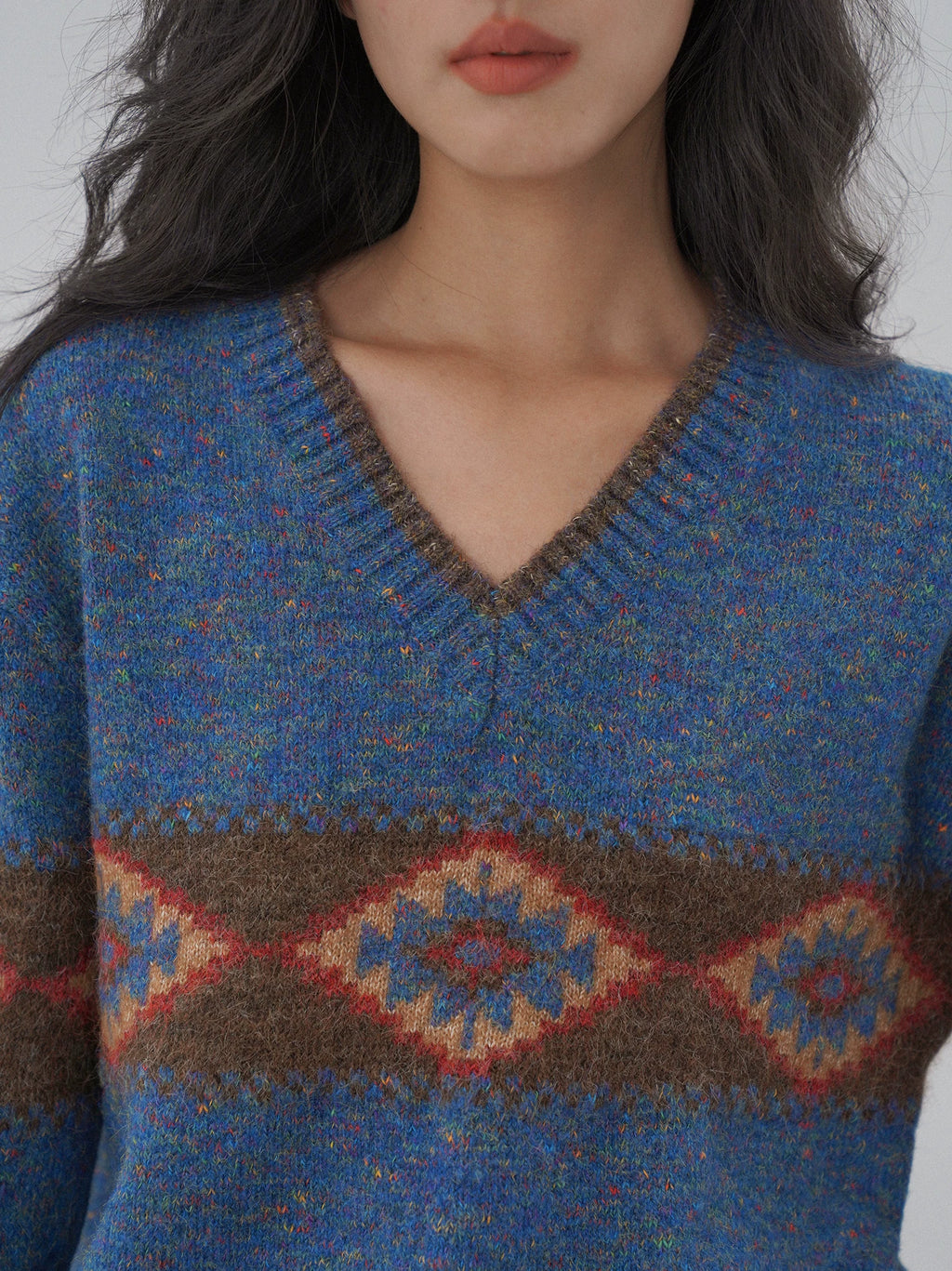 EIGHTHMONTH Vintage Jacquard V-neck Sweater