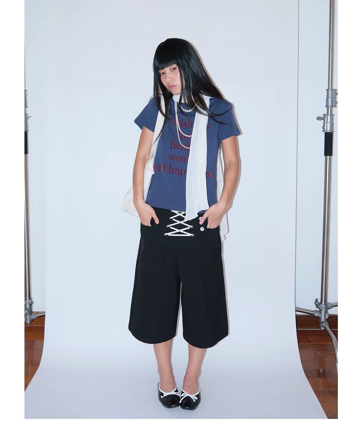 FUNKYFUN Strap Splicing Loose Casual Shorts