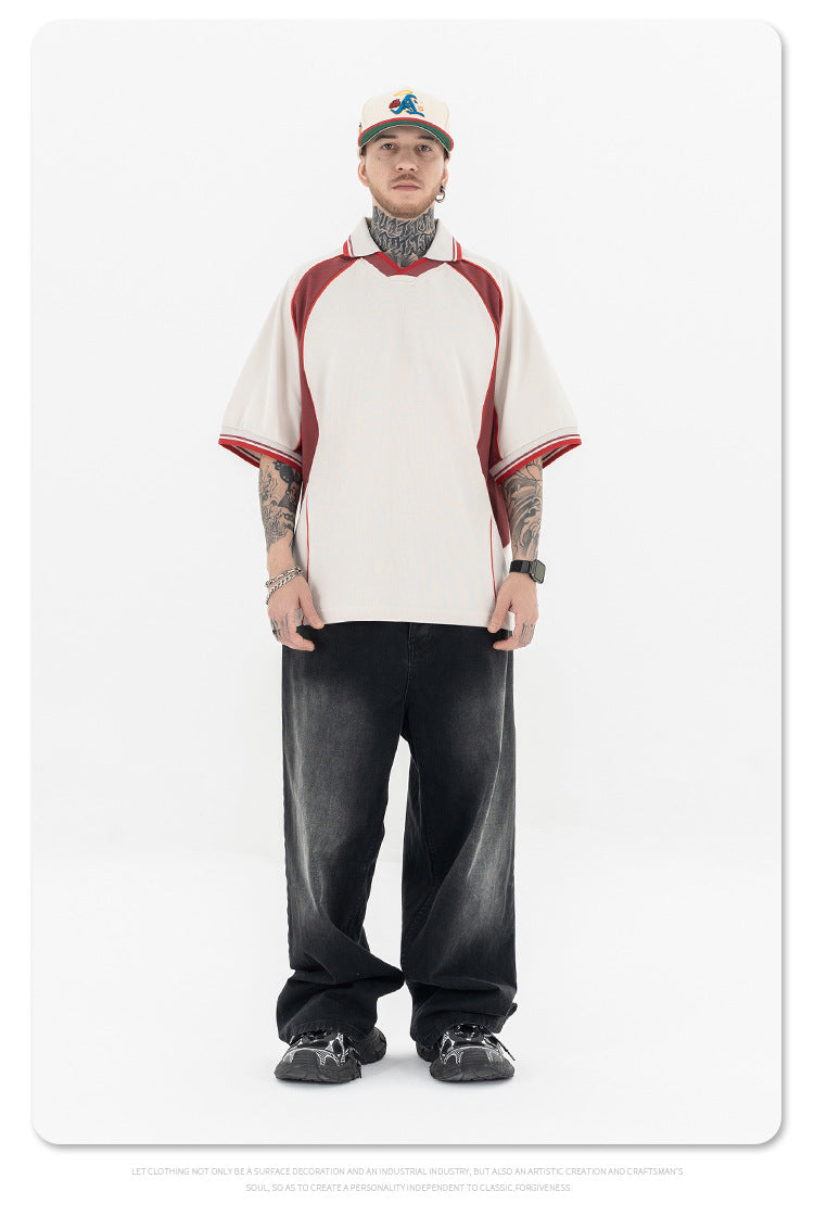 (Clearance) FORGIVNESS Lapel Contrasting Color Splicing Polo Shirt