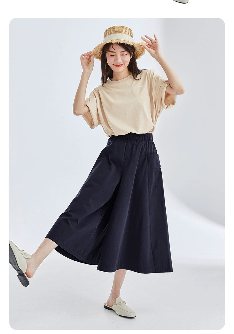 Giordano High Waist Wide Leg Elastic Waist Thin Cropped Pants