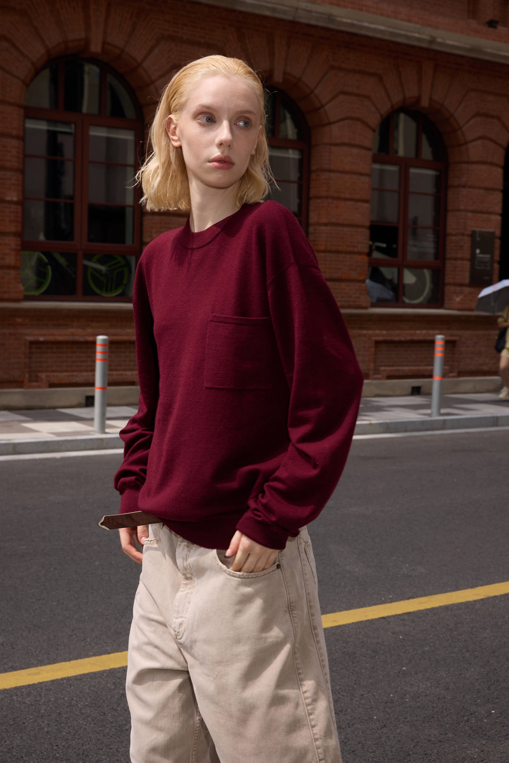 VLABMADE Slack Crew Neck Pocket Long Sleeve Sweater
