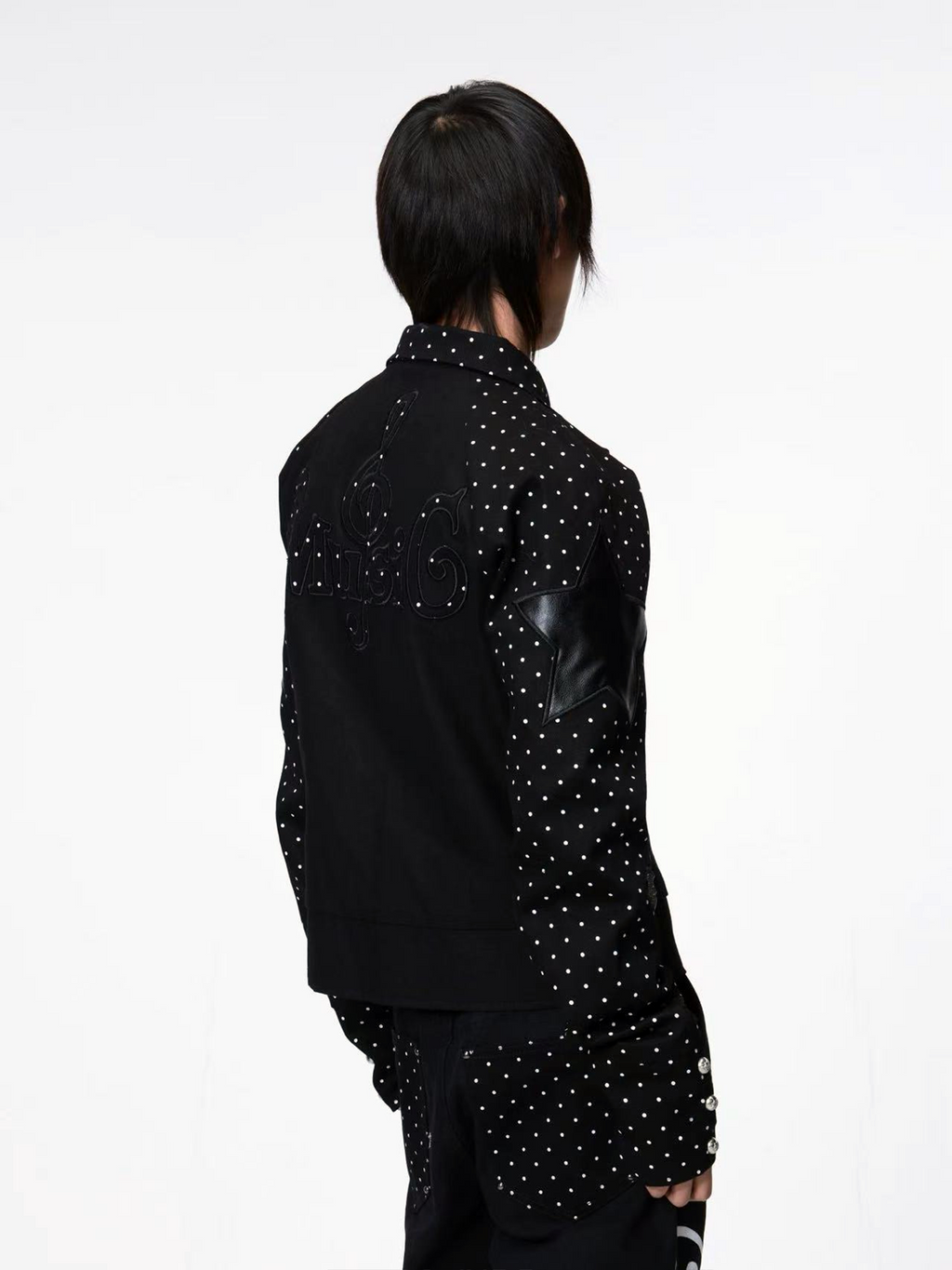 DETW Vintage Polka Dot Notched Collar Patchwork Jacket