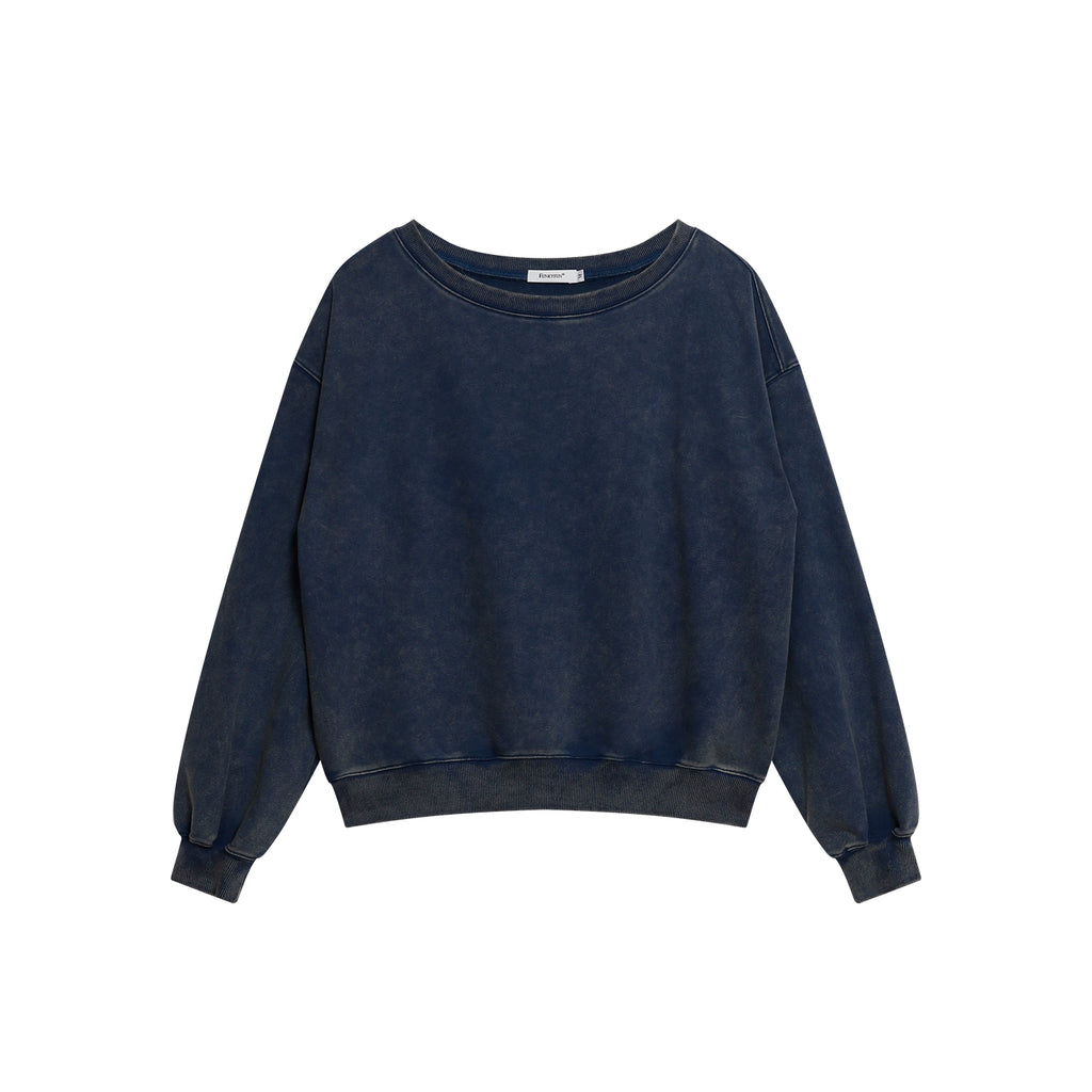 FUNKYFUN Loose Boat Collar Drop Shoulder Pullover Sweater