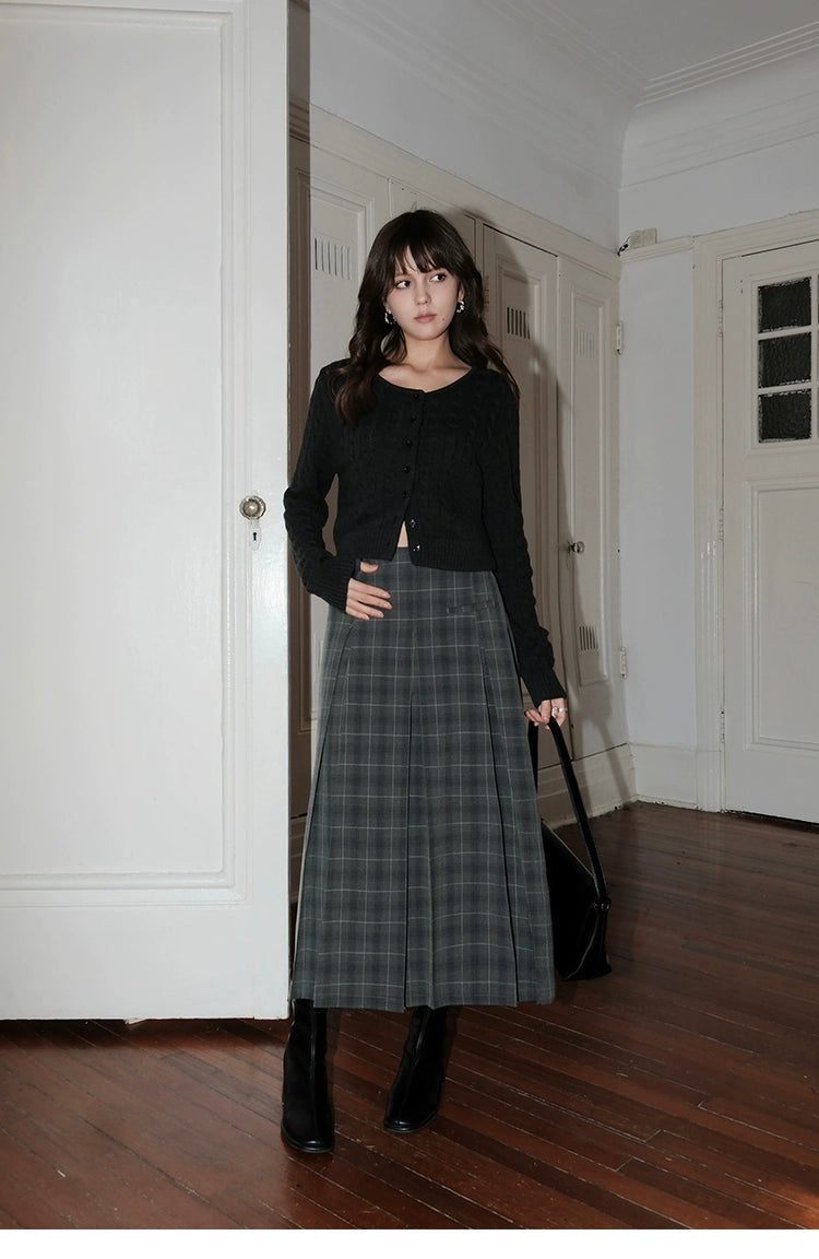 NEVA HU High Waist A Word Plaid Skirt