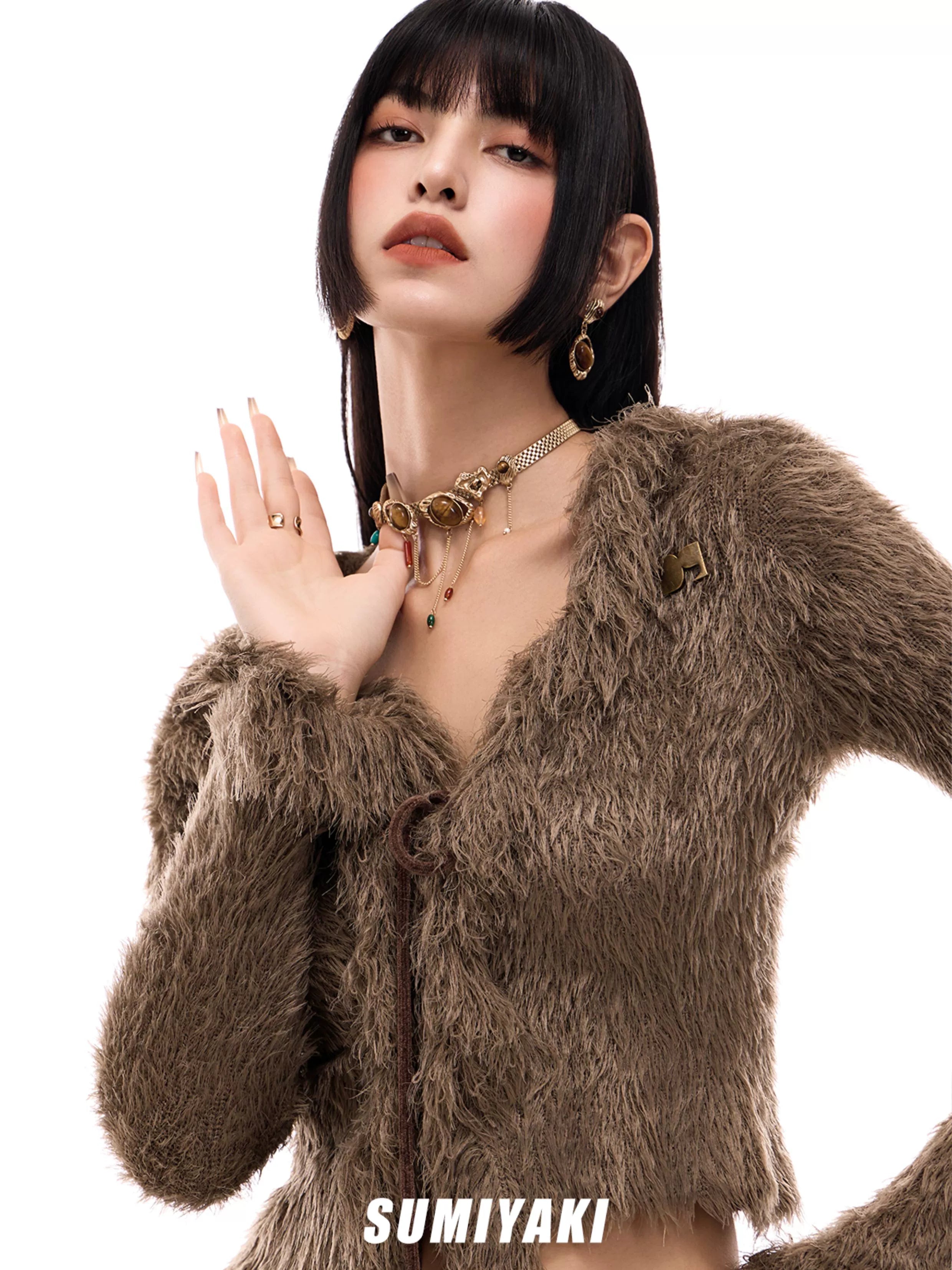 SUMIYAKI Retro Tiger's Eye Long Earrings