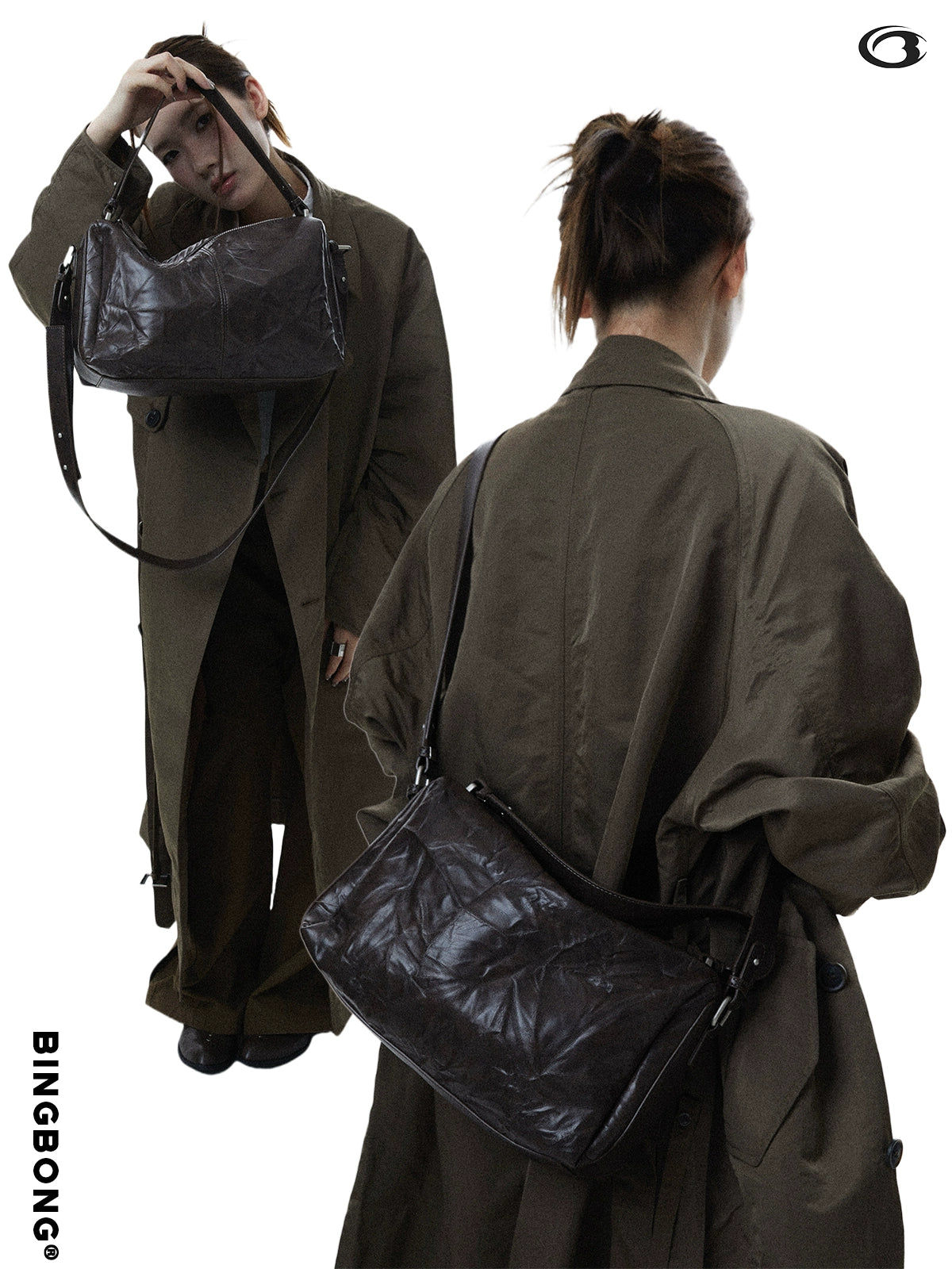 BINGBONG Retro Tofu Pillow Bag Pleated Shoulder Messenger Bag