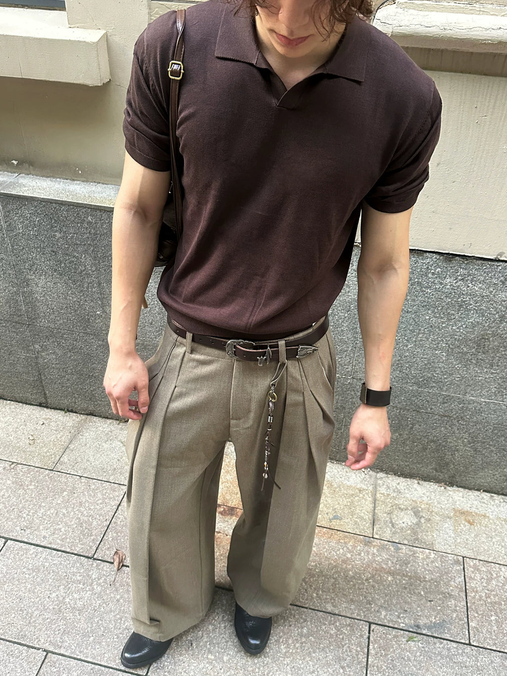 Borrowed Project V-neck Knit Polo Tee