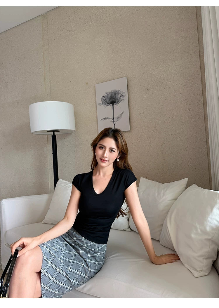 NEVA HU Temperament Plaid Skirt