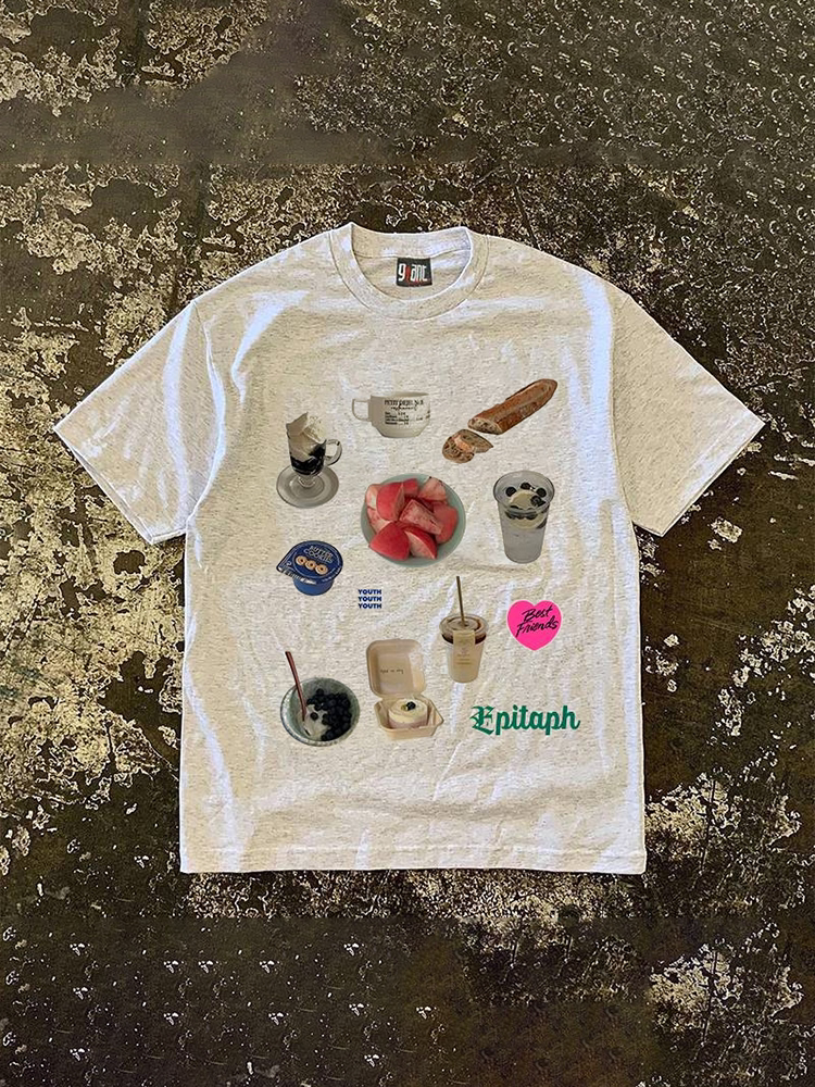 UPUPXIA Snack Splicing Print Oversize Casual Tee