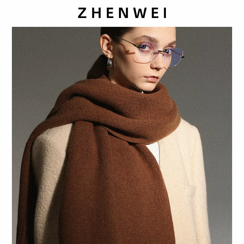ZHENWEI 100% Wool Enlarged and Widened Knitted Long Scarf