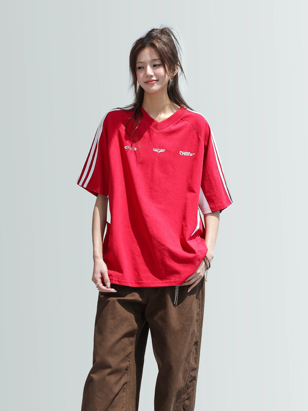 CHANT2nd Splicing V-neck Casual Tee