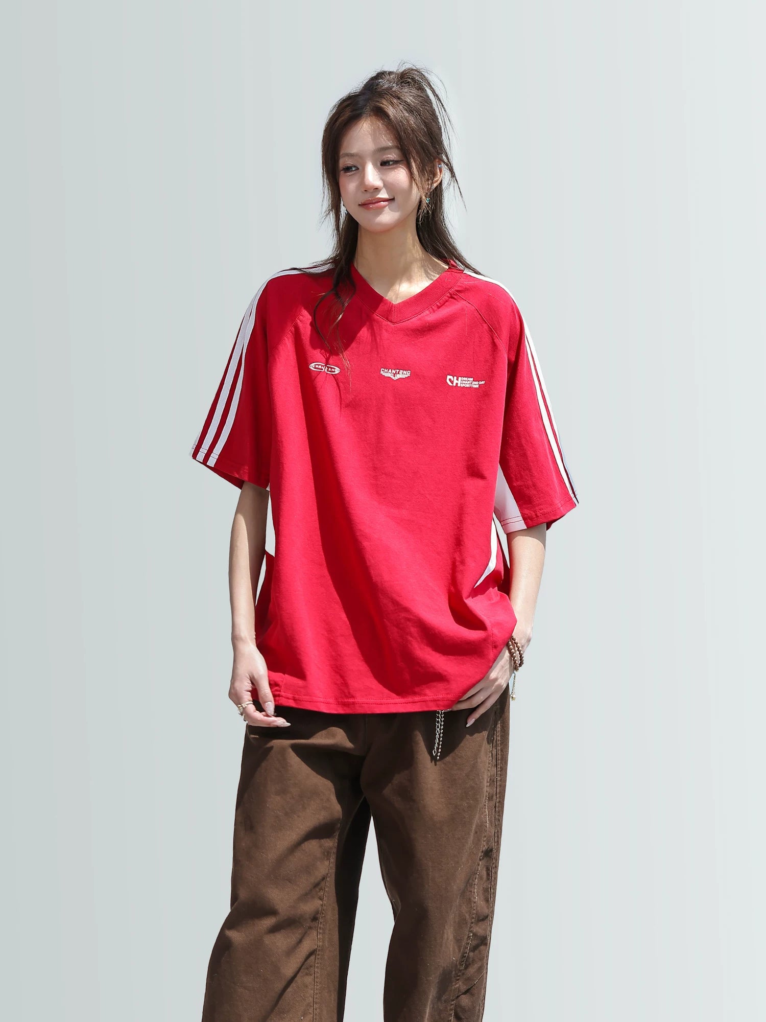 CHANT2nd Splicing V-neck Casual Tee