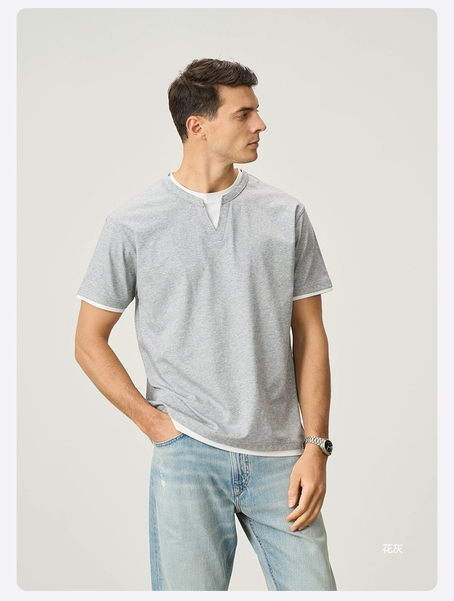 SIMWOOD Cool Fake Two Pieces Casual Loose Tee