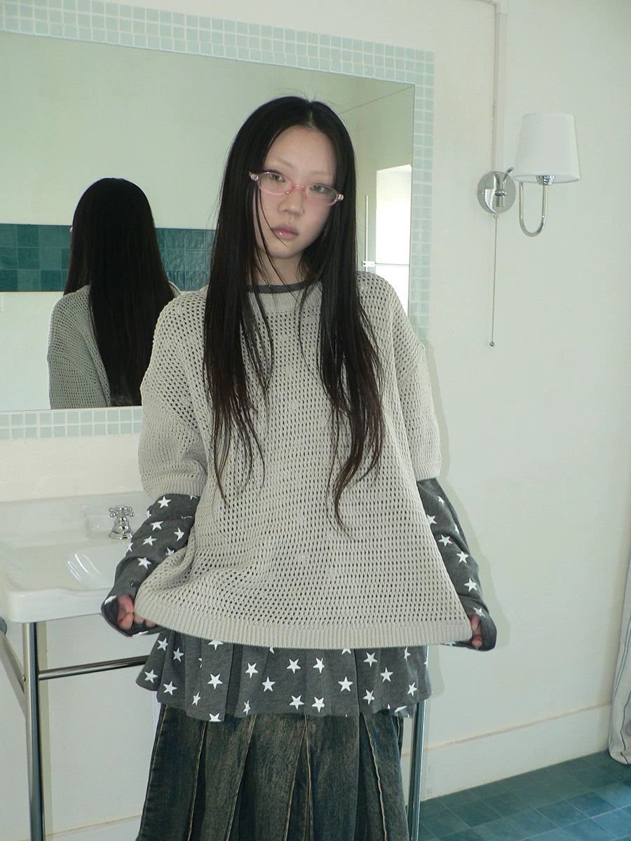 Ang: Project Hollow Round Neck Pullover Knitting Tee