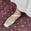 CHILIGIRL Flat Bottom Square Head Flower Decorative Single Shoes