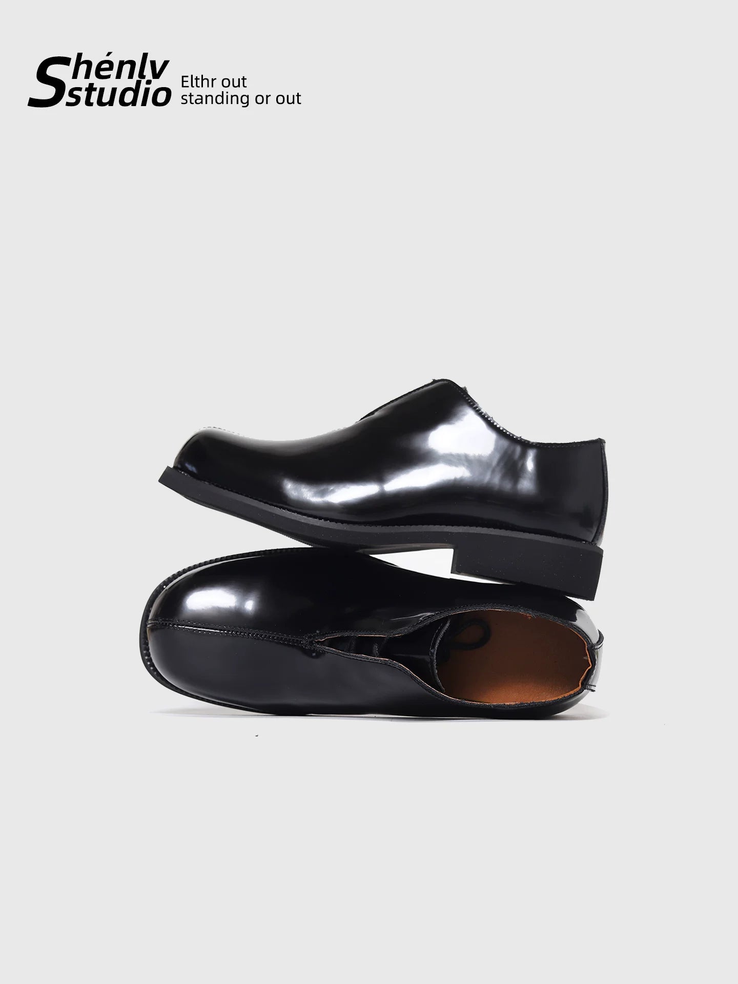 SHENLV STUDIO Glossy Casual Business Round Head Small Leather Shoes