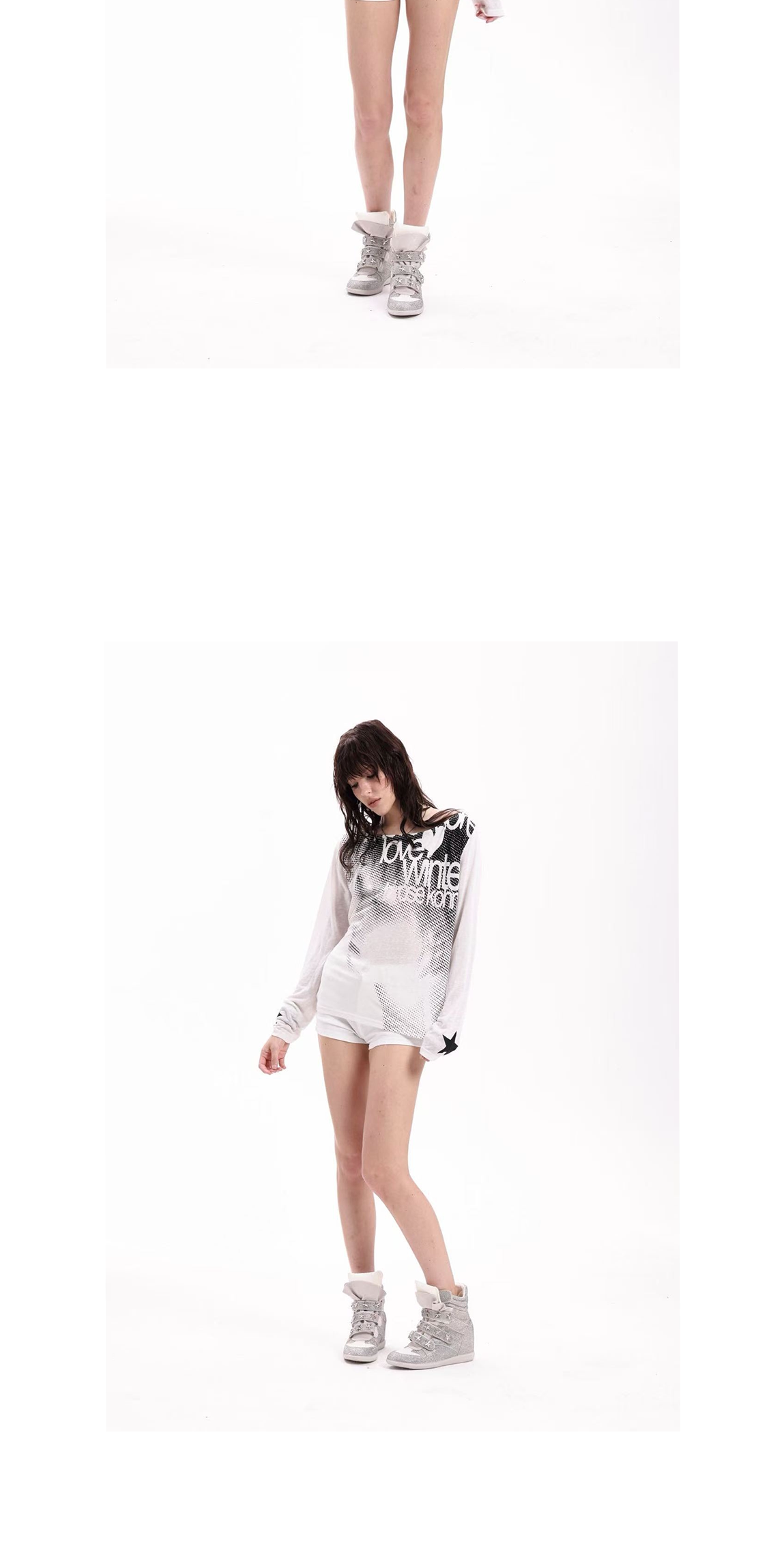 DETW U-neck One-word Shoulder Loose and Thin Long Sleeves