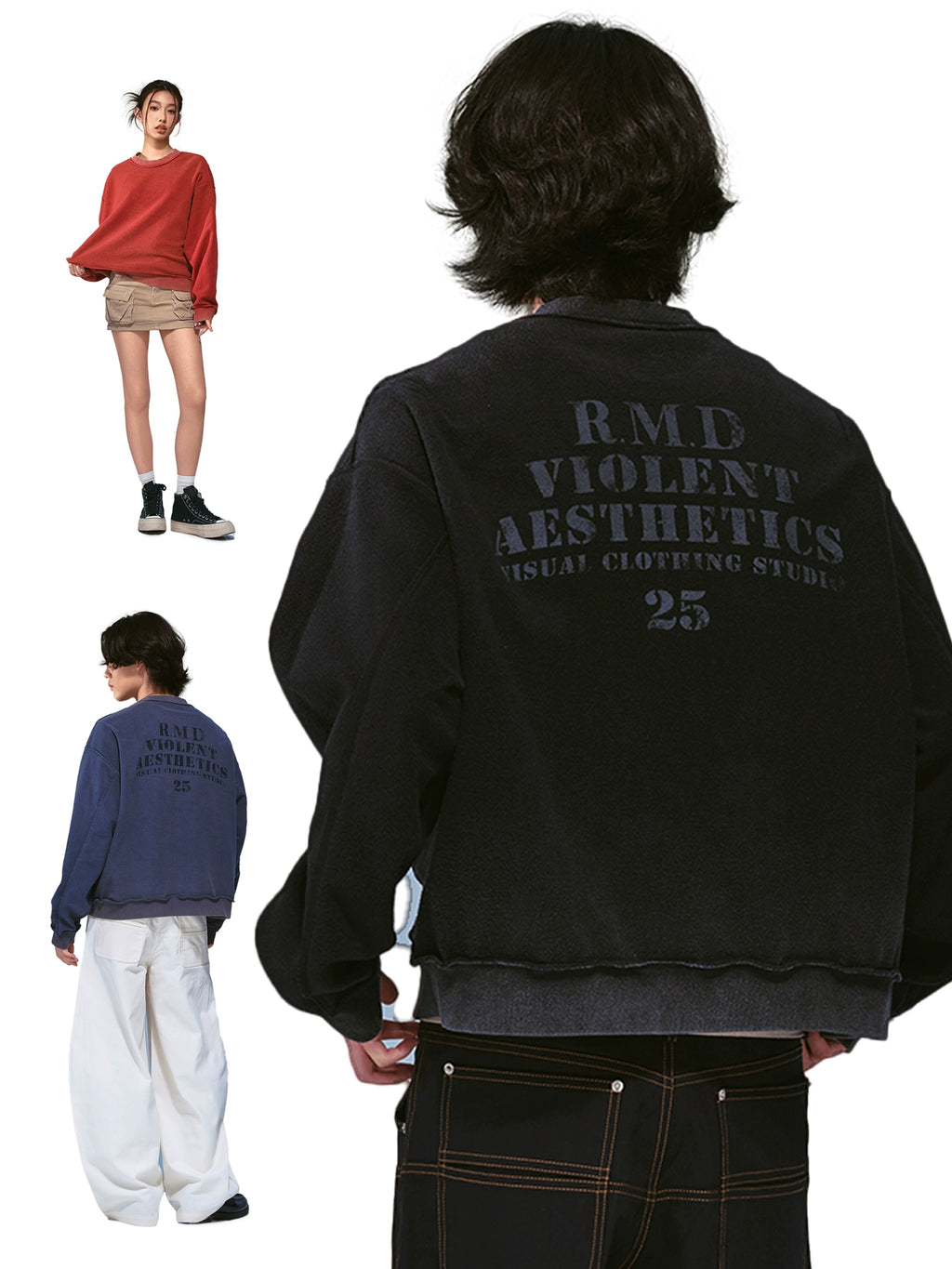 Remedy Vintage Double Sided Loose Crew Neck Sweater